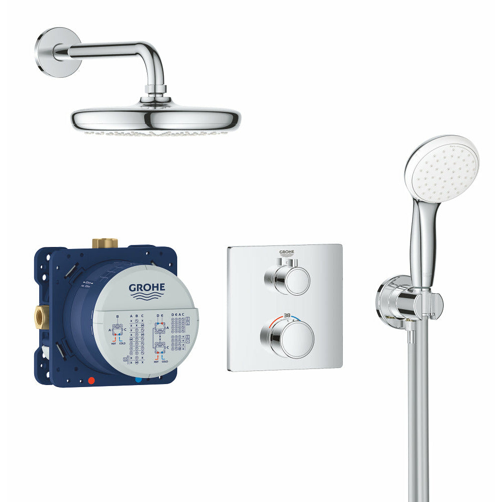 Grohe Chrome Grohtherm Perfect shower set with Tempesta 210 - Letta London - Shower Set