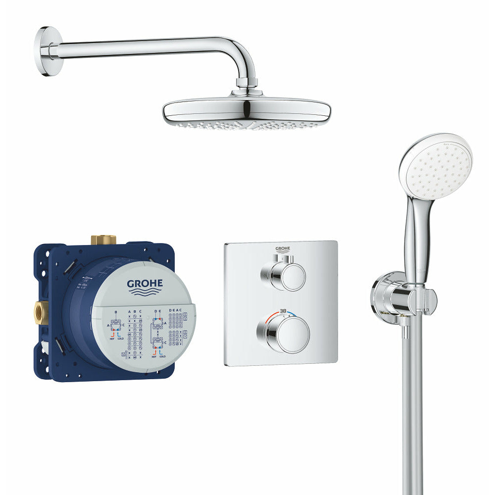 Grohe Chrome Grohtherm Perfect shower set with Tempesta 210 - Letta London - Shower Set