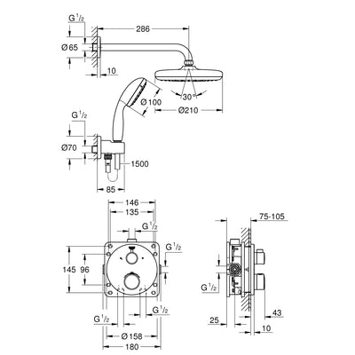 Grohe Chrome Grohtherm Perfect shower set with Tempesta 210 - Letta London - Shower Set