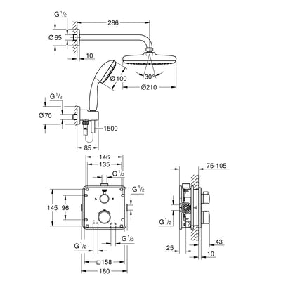 Grohe Chrome Grohtherm Perfect shower set with Tempesta 210 - Letta London - Shower Set