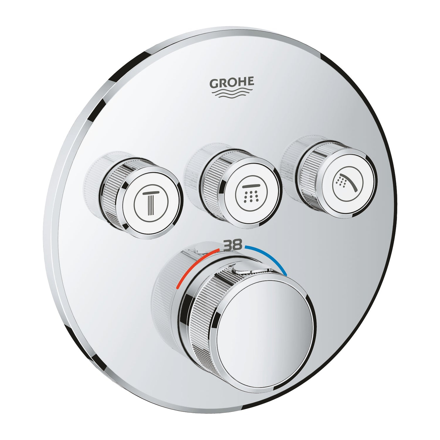 Grohe Chrome Grohtherm Smart-Control Thermostat for concealed installation with 3-valves - Letta London - Push Button Shower Valves