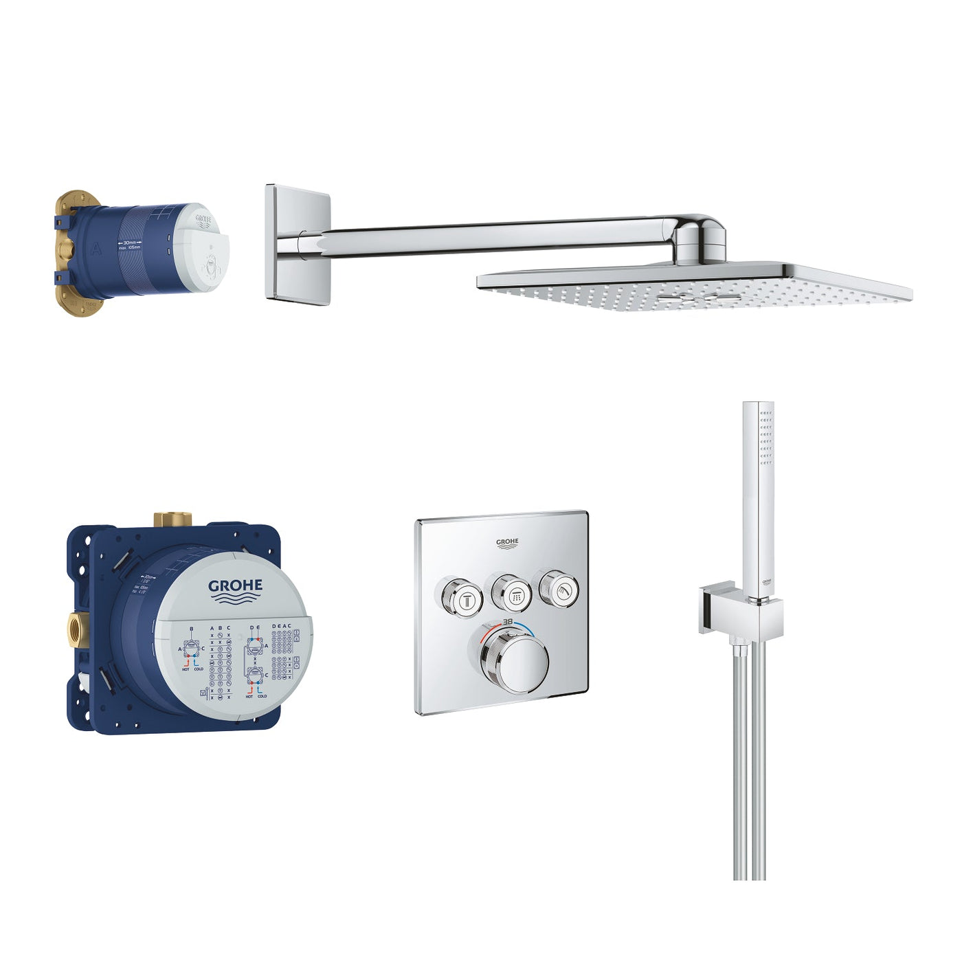 Grohe Chrome Grohtherm SmartControl Perfect shower set with Rainshower SmartActive 310 Cube - Letta London - Shower Set