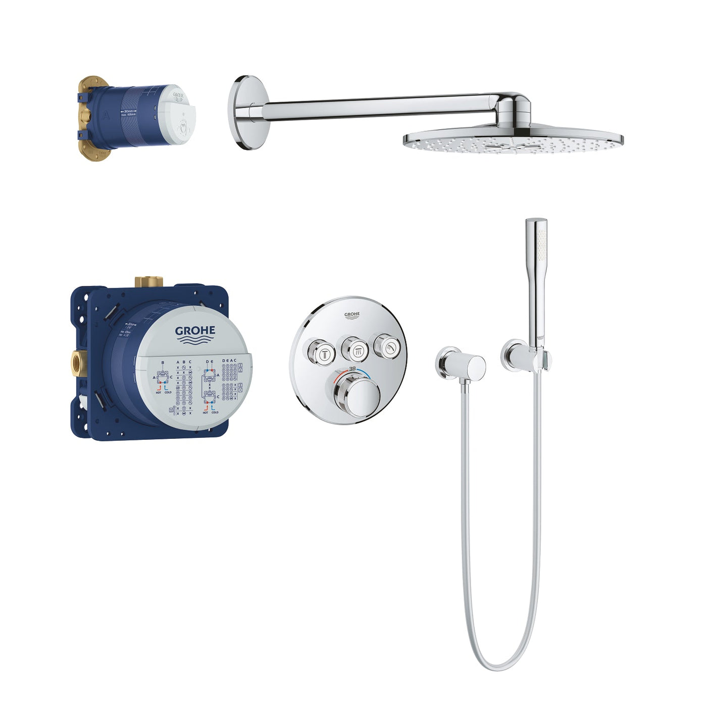 Grohe Chrome Grohtherm SmartControl Perfect shower set with Rainshower SmartActive 310 - Letta London - Shower Set