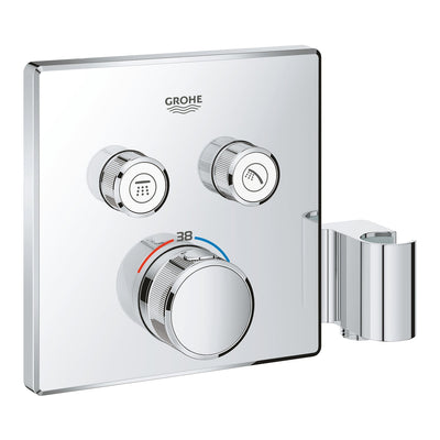 Grohe Chrome Grohtherm SmartControl Thermostat for concealed installation with 
2 valves and integrated shower holder - Letta London - Push Button Shower Valves