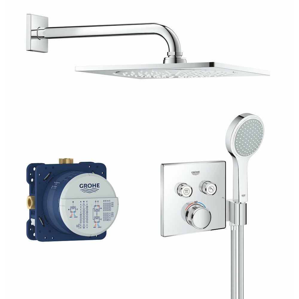 Grohe Chrome Grohtherm SmartControl Thermostat for concealed installation with 
2 valves and integrated shower holder - Letta London - Push Button Shower Valves