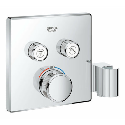 Grohe Chrome Grohtherm SmartControl Thermostat for concealed installation with 
2 valves and integrated shower holder - Letta London - Push Button Shower Valves