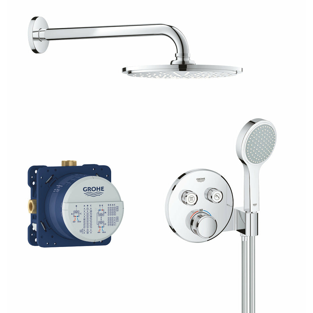 Grohe Chrome Grohtherm SmartControl Thermostat for concealed installation with 
2 valves and integrated shower holder - Letta London - Push Button Shower Valves