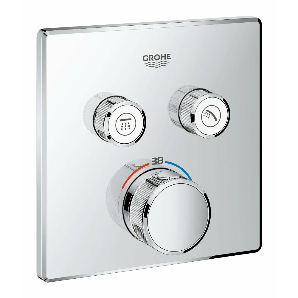 Grohe Chrome Grohtherm SmartControl Thermostat for concealed installation with 2 valves - Letta London - Push Button Shower Valves