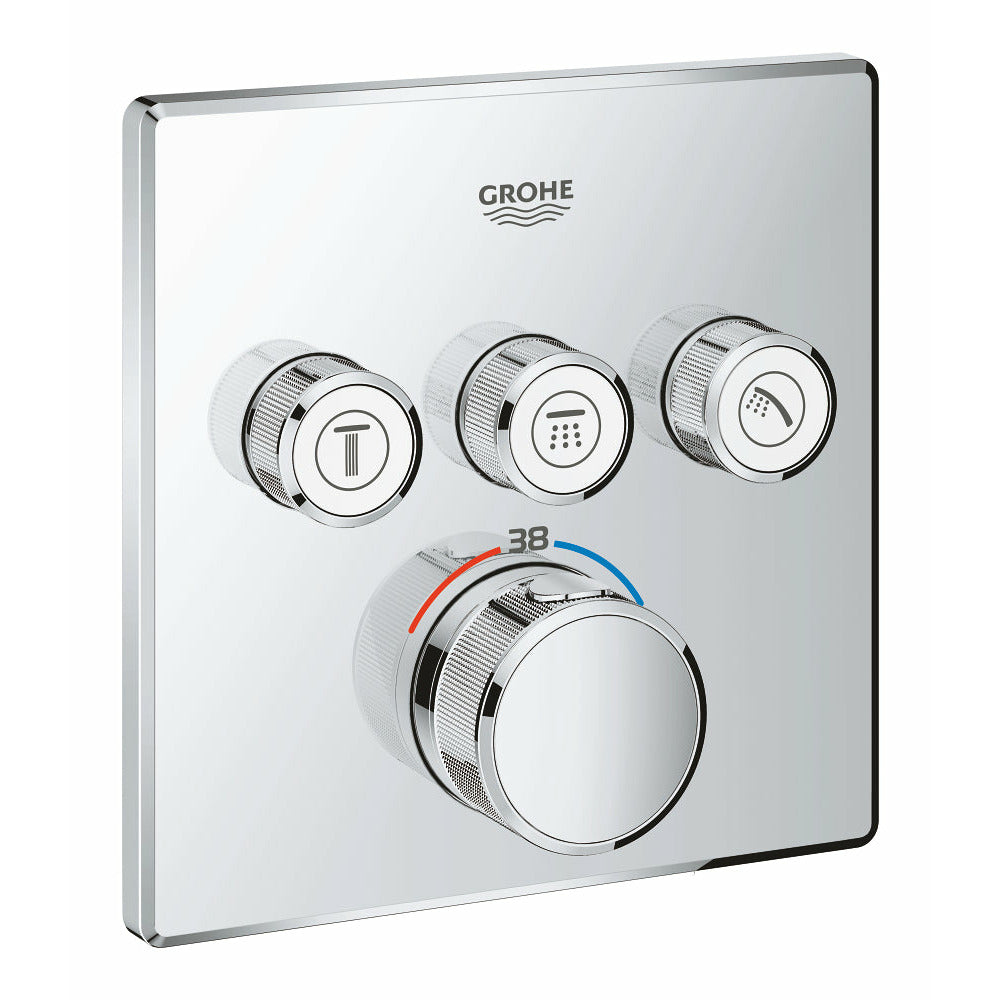 Grohe Chrome Grohtherm SmartControl Thermostat for concealed installation with 3 valves - Letta London - Push Button Shower Valves