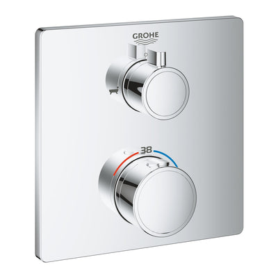 Grohe Chrome Grohtherm Thermostatic bath tub mixer for 2 outlets with integrated shut off/diverter valve - Letta London - Twin Valves With Diverter