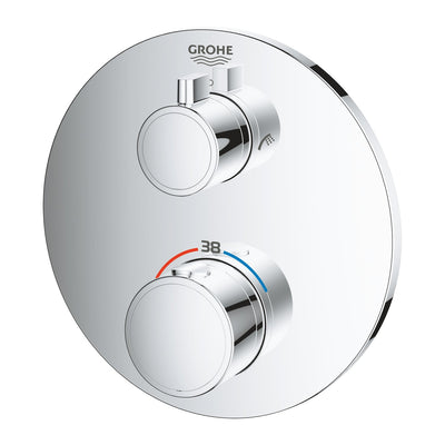 Grohe Chrome Grohtherm Thermostatic bath tub mixer for 2 outlets with integrated shut off/diverter valve - Letta London - Twin Valves With Diverter