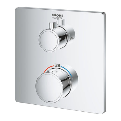 Grohe Chrome Grohtherm Thermostatic bath tub mixer for 2 outlets with integrated shut off/diverter valve - Letta London - Twin Valves With Diverter
