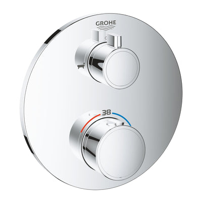 Grohe Chrome Grohtherm Thermostatic bath tub mixer for 2 outlets with integrated shut off/diverter valve - Letta London - Twin Valves With Diverter