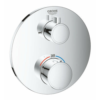 Grohe Chrome Grohtherm Thermostatic bath tub mixer for 2 outlets with integrated shut off/diverter valve - Letta London - Twin Valves With Diverter