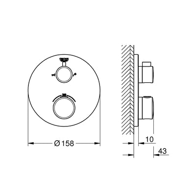 Grohe Chrome Grohtherm Thermostatic bath tub mixer for 2 outlets with integrated shut off/diverter valve - Letta London - Twin Valves With Diverter