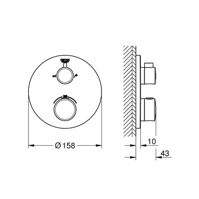 Grohe Chrome Grohtherm Thermostatic bath tub mixer for 2 outlets with integrated shut off/diverter valve - Letta London - Twin Valves With Diverter