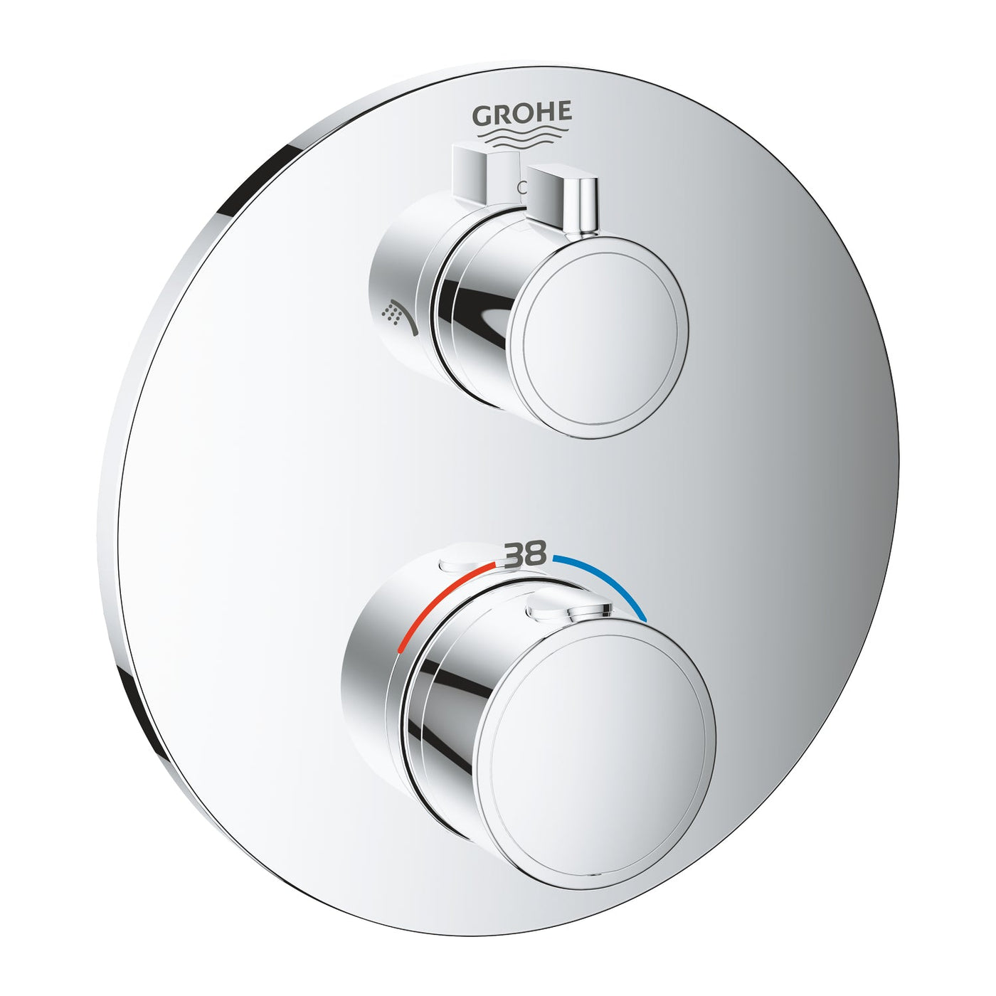 Grohe Chrome Grohtherm Thermostatic shower mixer for 2 outlets with integrated shut off/diverter valve - Letta London - Twin Valves With Diverter