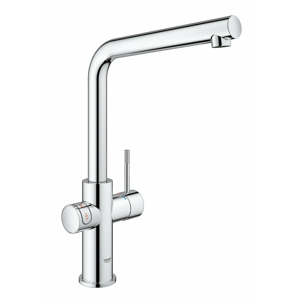 Grohe Chrome Red Duo Tap and M Size Boiler Kitchen Tap - Letta London - Boiling Water Taps
