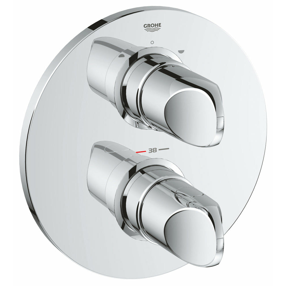 Grohe Chrome Veris Thermostat with integrated 2-way diverter
for bath or shower with more than one outlet - Letta London - Twin Valves With Diverter