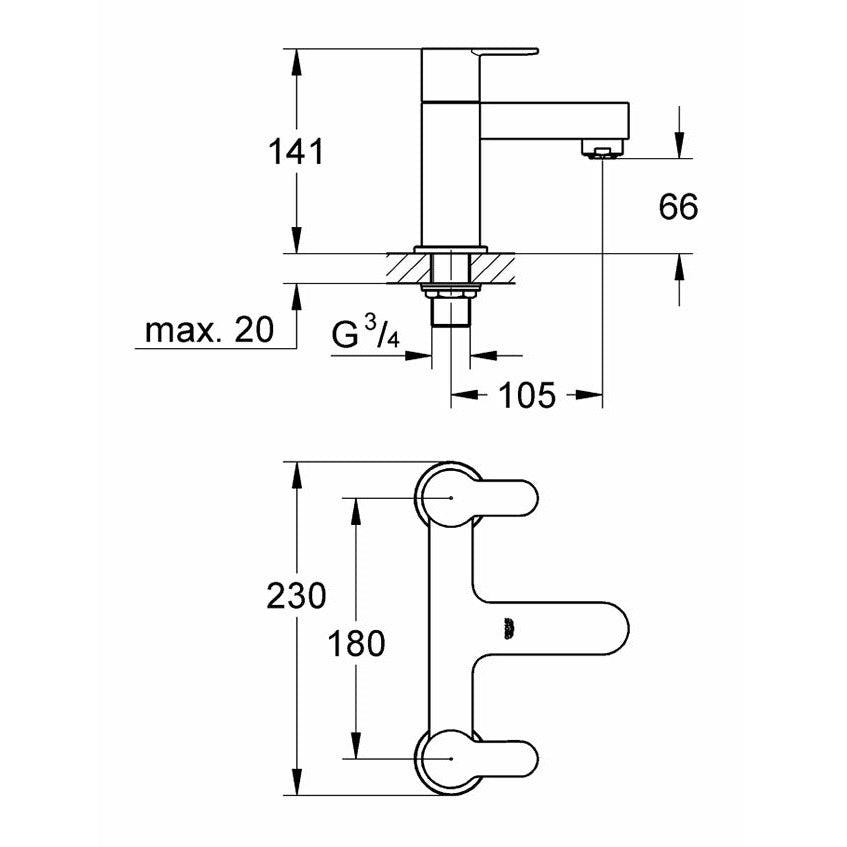 Grohe Deck Mounted BauEdge Two-handled Bath filler 1/2" (Chrome) - Letta London - Deck Mounted Bath Tap