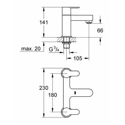 Grohe Deck Mounted BauEdge Two-handled Bath filler 1/2" (Chrome) - Letta London - Deck Mounted Bath Tap