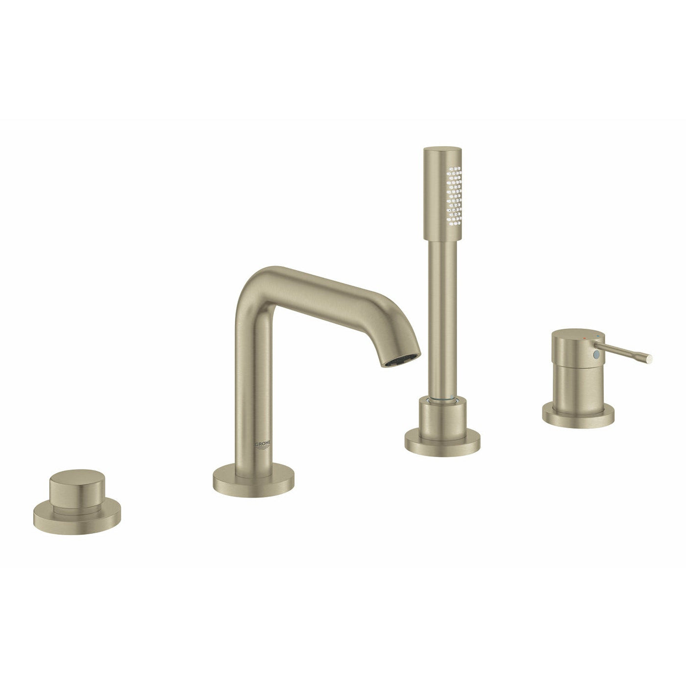 Grohe Deck Mounted Brushed Nickels Essence 4-hole single-lever bath combination - Letta London - 