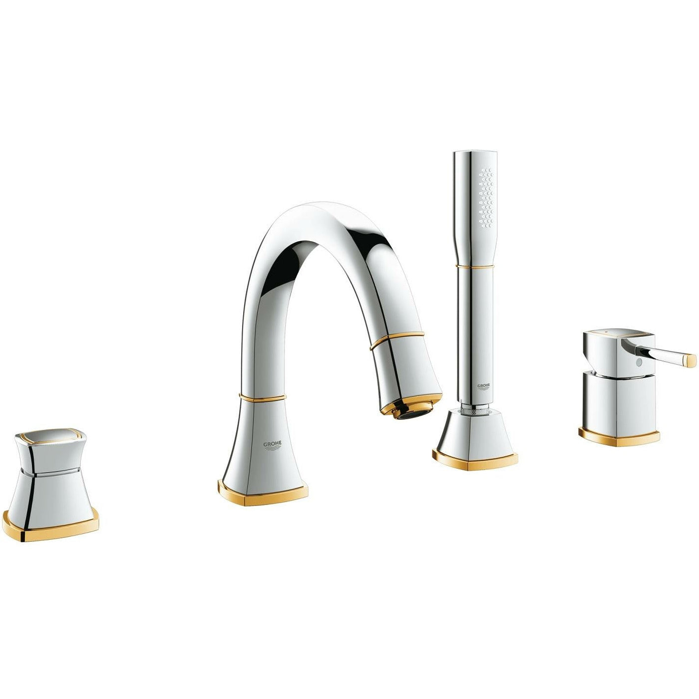 Grohe Deck Mounted Chrome/Gold Grandera 4-hole single-lever bath combination - Letta London - 