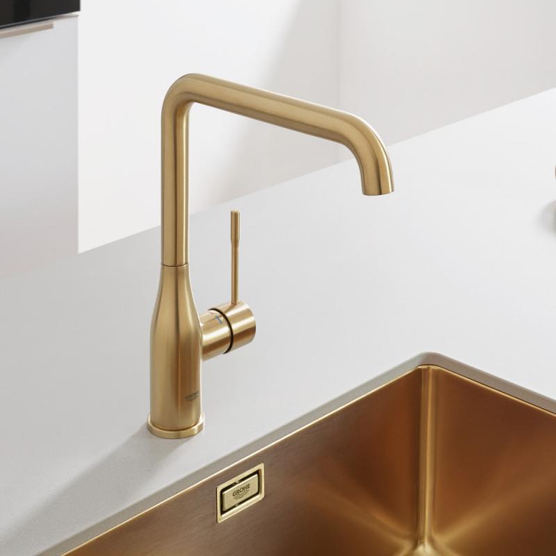 Grohe Essence Single-Lever Kitchen Mixer Tap Brushed Cool Sunrise - Letta London - 