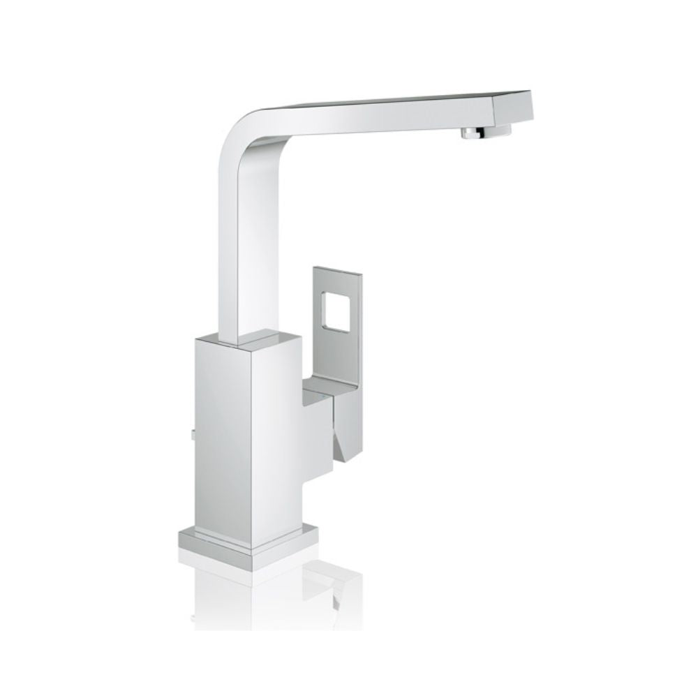 Grohe Eurocube single-lever basin mixer with swivel spout, L size with flow rate limiter, with pop-up waste set