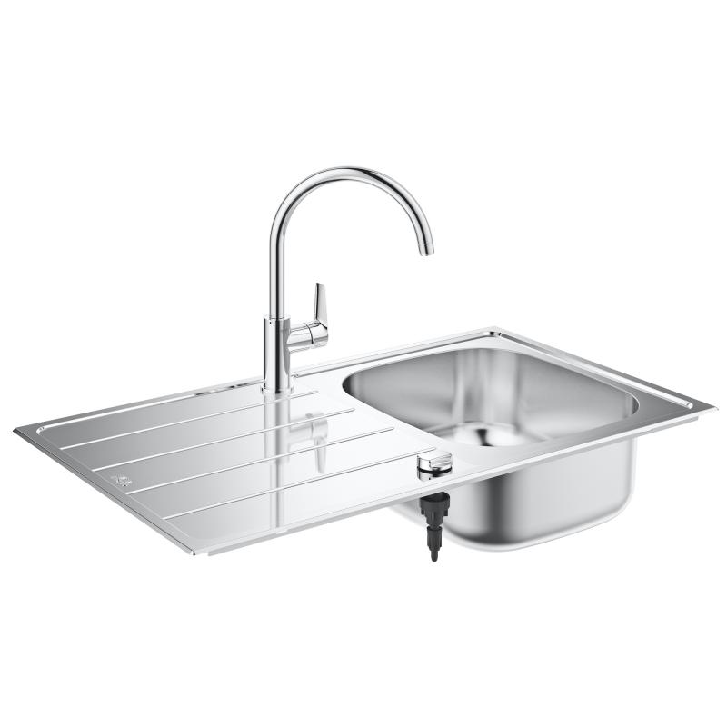 Grohe K200 kitchen sink with drainer, and BauEdge single-lever kitchen mixer tap - Letta London - 