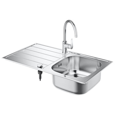 Grohe K200 kitchen sink with drainer, and BauEdge single-lever kitchen mixer tap - Letta London - 