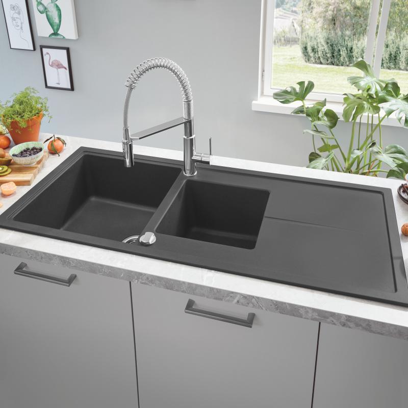 Grohe K400 Composite Kitchen Sink with Half Bowl and Drainer - Letta London - 