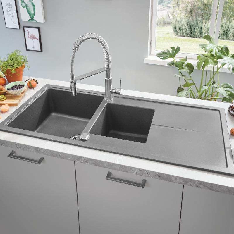 Grohe K400 Composite Kitchen Sink with Half Bowl and Drainer - Letta London - 