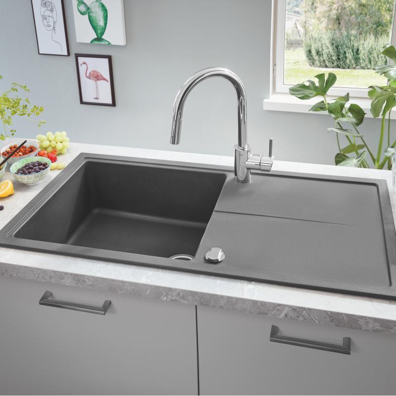Grohe K400 Single Bowl Kitchen Sink with Drainer - Letta London - 
