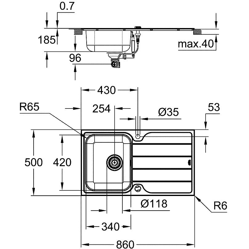 Grohe K500 Kitchen Sink with Drainer, Reversible - Letta London - 