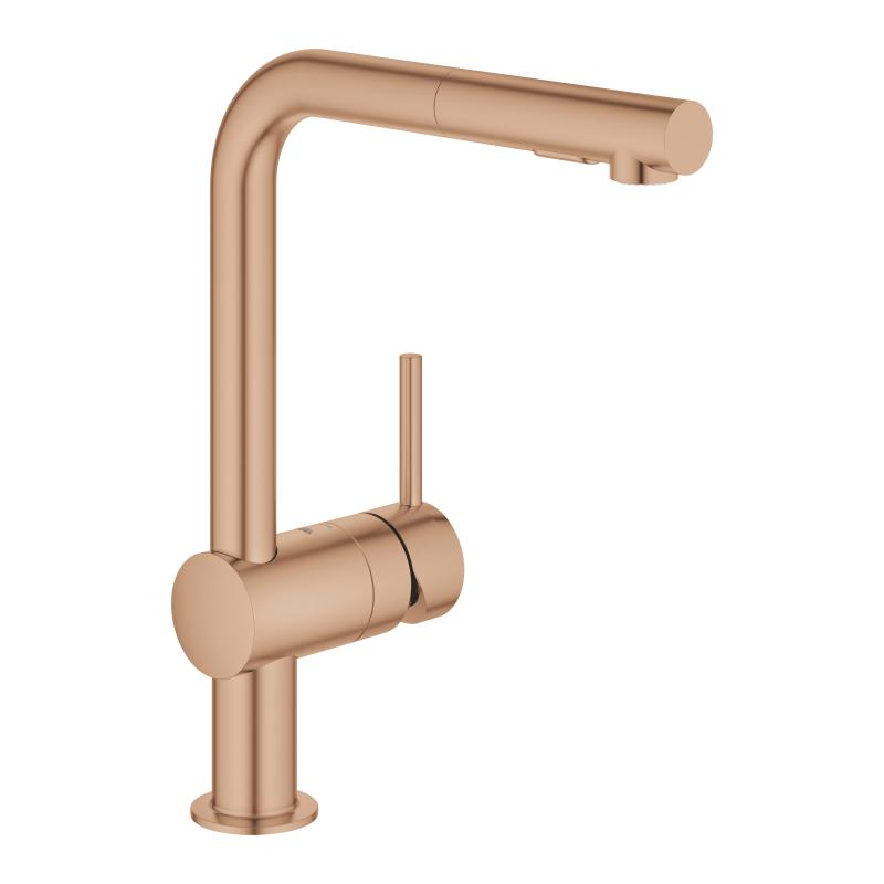 Grohe Minta single-lever kitchen mixer tap with pull-out spout brushed warm sunset - Letta London - 