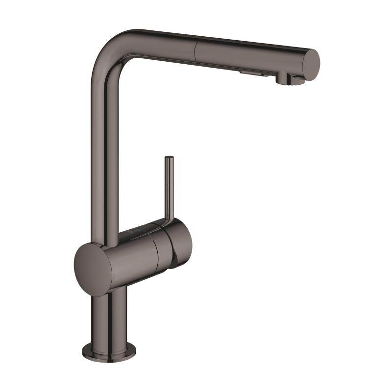 Grohe Minta single-lever kitchen mixer tap with pull-out spout hard graphite - Letta London - 