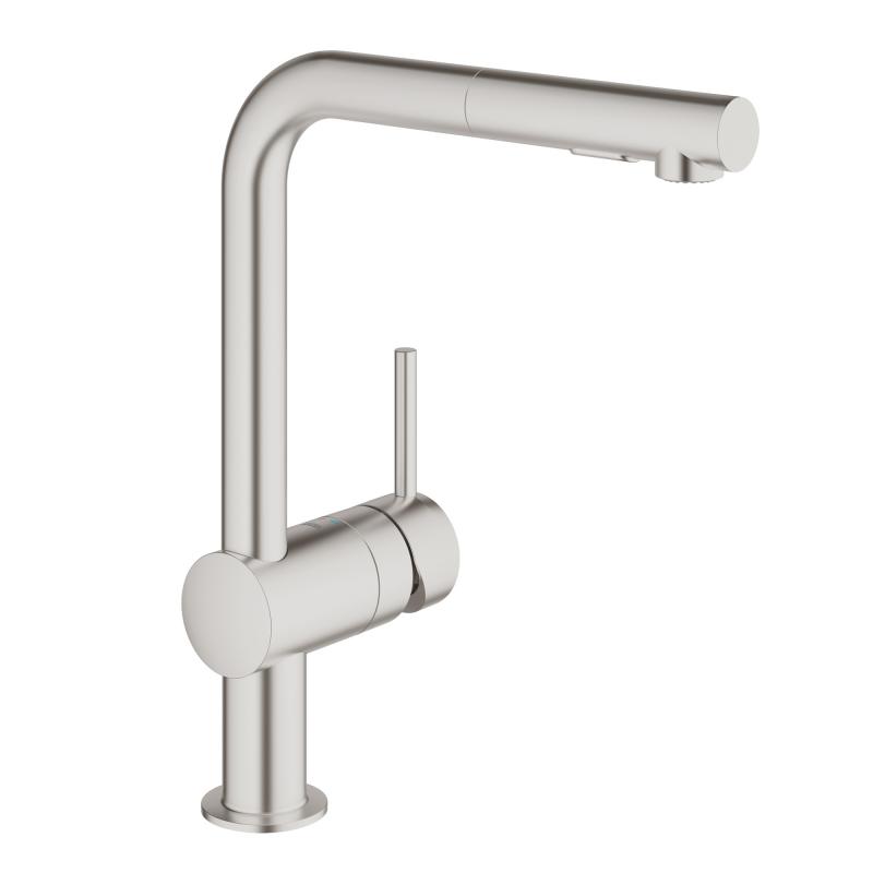 Grohe Minta single-lever kitchen mixer tap with pull-out spout supersteel - Letta London - 