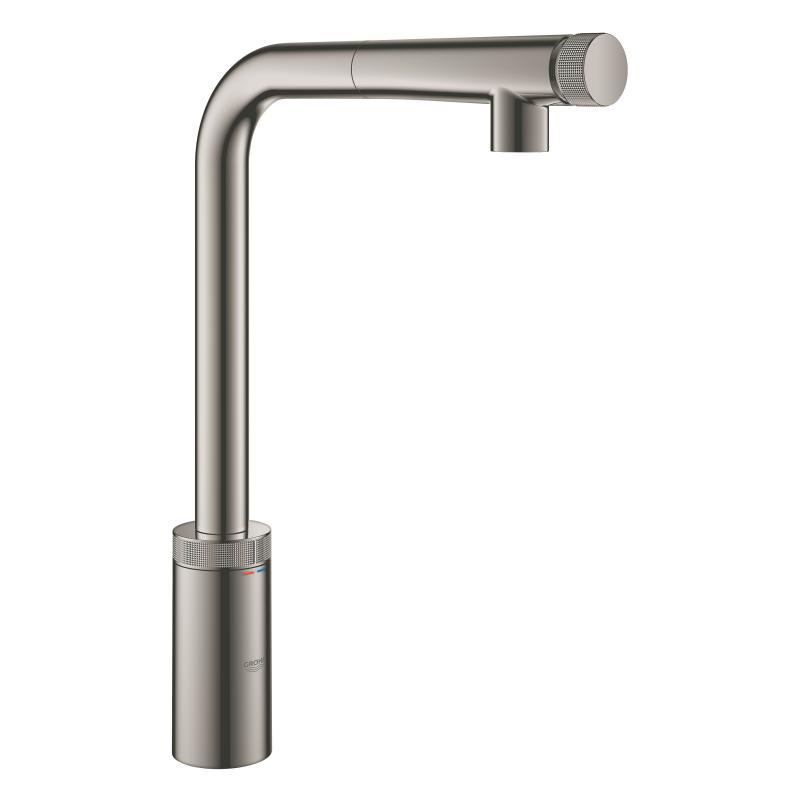 Grohe Minta single SmartControl kitchen mixer tap, with pull-out spout hard graphite - Letta London - 