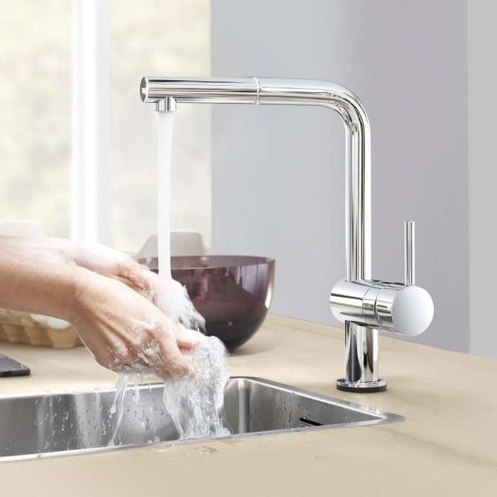 Grohe Minta Touch electronic single-lever kitchen mixer tap, with pull-out spout chrome - Letta London - 