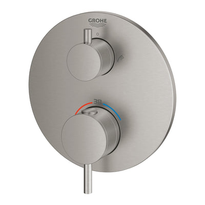 Grohe Supersteel Atrio Thermostatic bath tub mixer for 2 outlets with integrated shut off/diverter valve - Letta London - Twin Valves With Diverter