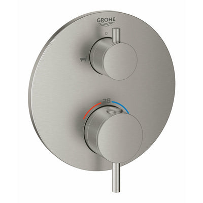 Grohe Supersteel Atrio Thermostatic bath tub mixer for 2 outlets with integrated shut off/diverter valve - Letta London - Twin Valves With Diverter