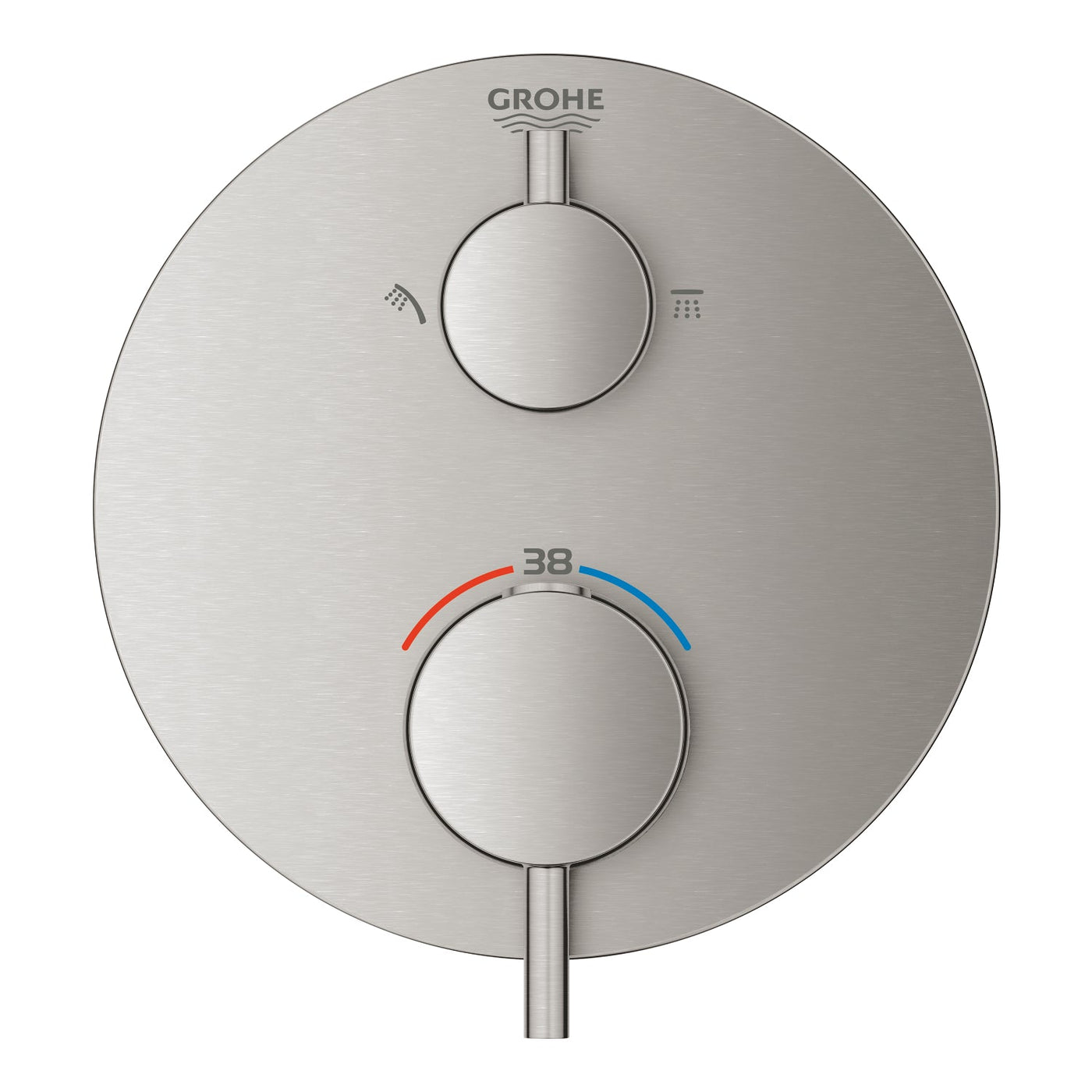 Grohe Supersteel Atrio Thermostatic shower mixer for 2 outlets with integrated shut off/diverter valve - Letta London - Twin Valves With Diverter