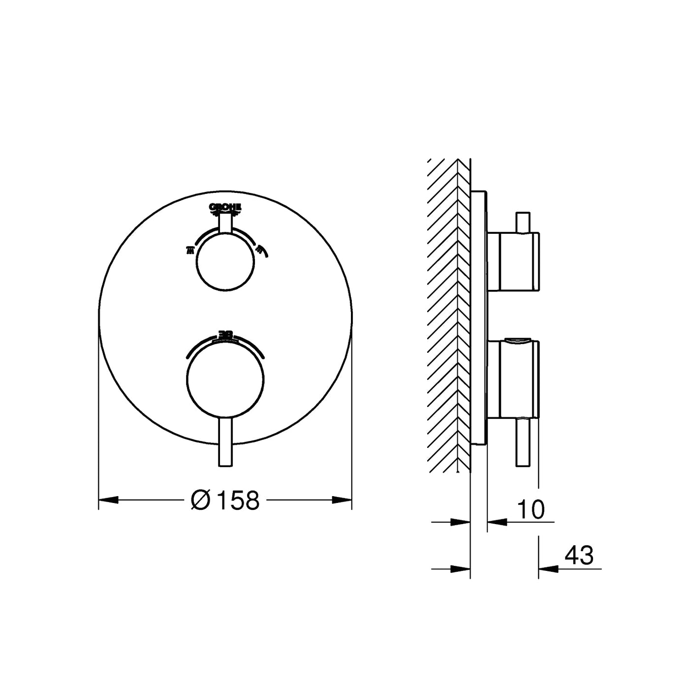 Grohe Supersteel Atrio Thermostatic shower mixer for 2 outlets with integrated shut off/diverter valve - Letta London - Twin Valves With Diverter