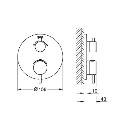 Grohe Supersteel Atrio Thermostatic shower mixer for 2 outlets with integrated shut off/diverter valve - Letta London - Twin Valves With Diverter