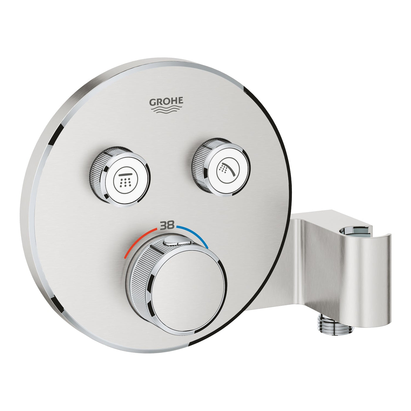 Grohe Supersteel Grohtherm SmartControl Thermostat for concealed installation with 
2 valves and integrated shower holder - Letta London - Push Button Shower Valves