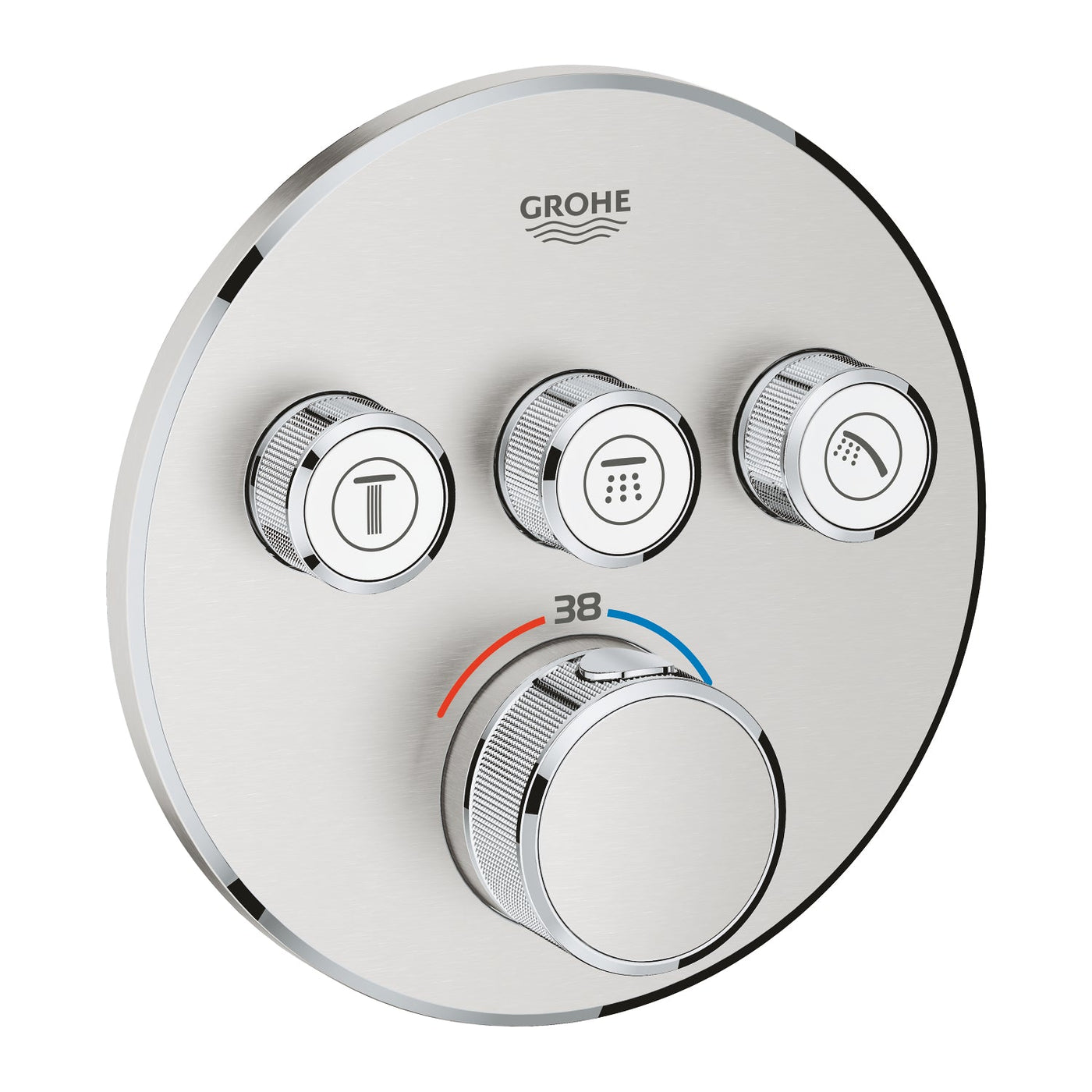Grohe Supersteel Grohtherm SmartControl Thermostat for concealed installation with 3 valves - Letta London - Push Button Shower Valves