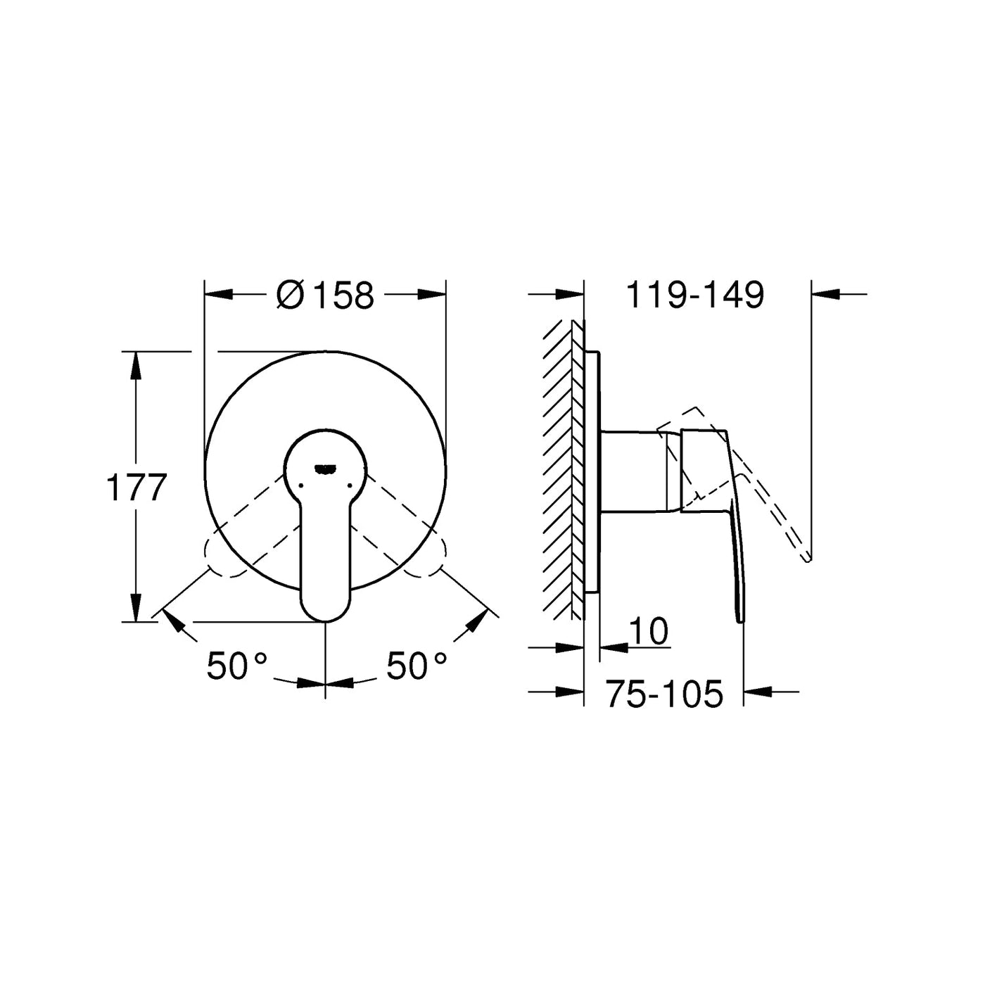 Grohe Wall Mounted Chrome Eurostyle Cosmopolitan Single-lever shower mixer trim - Letta London - 