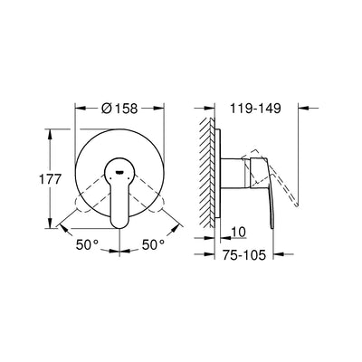 Grohe Wall Mounted Chrome Eurostyle Cosmopolitan Single-lever shower mixer trim - Letta London - 