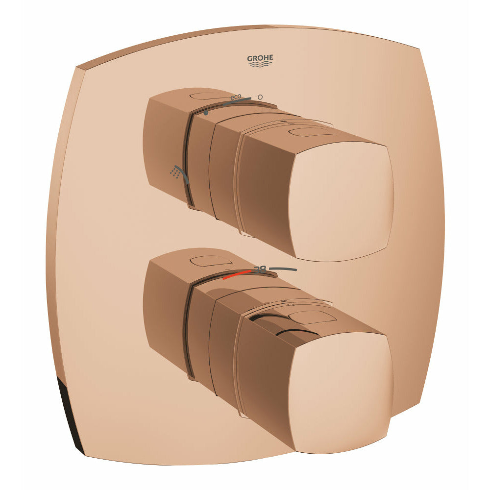 Grohe Warm Sunset Grandera Thermostatic bath mixer with integrated 2-way diverter - Letta London - Twin Valves With Diverter